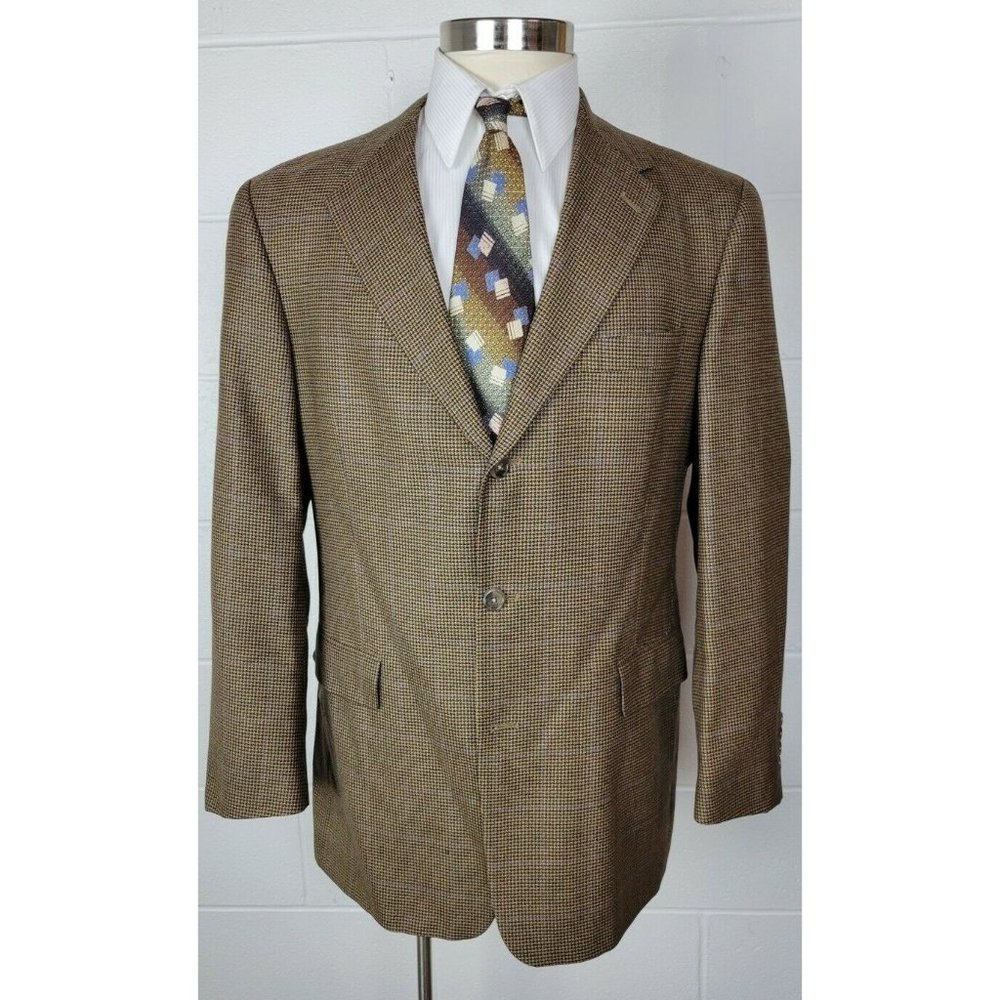 Ted Baker Hounds‎ Tooth Check Plaid Three Button Sport Coat 44R